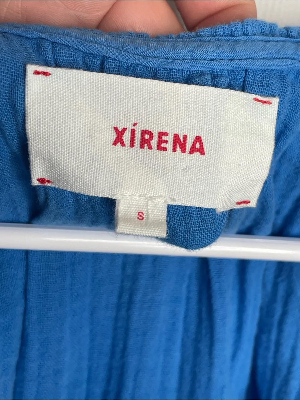 Xirena 100% Cotton Poplin Ruffle Trim V-Neck Tank Top Gauzy in Nautical Blue S - Picture 9 of 11
